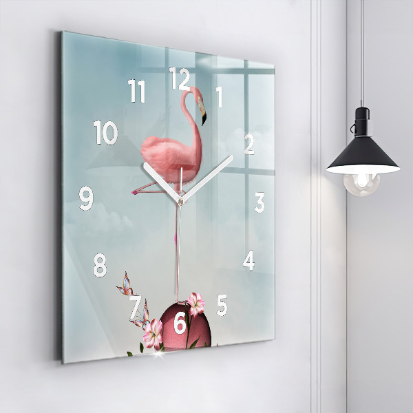 Zegar na ścianę kwadratowy Surrealistyczny flaming