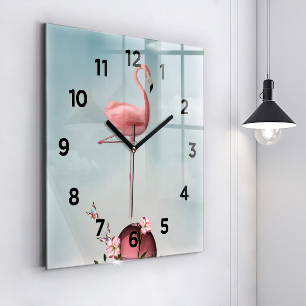 Zegar na ścianę kwadratowy Surrealistyczny flaming