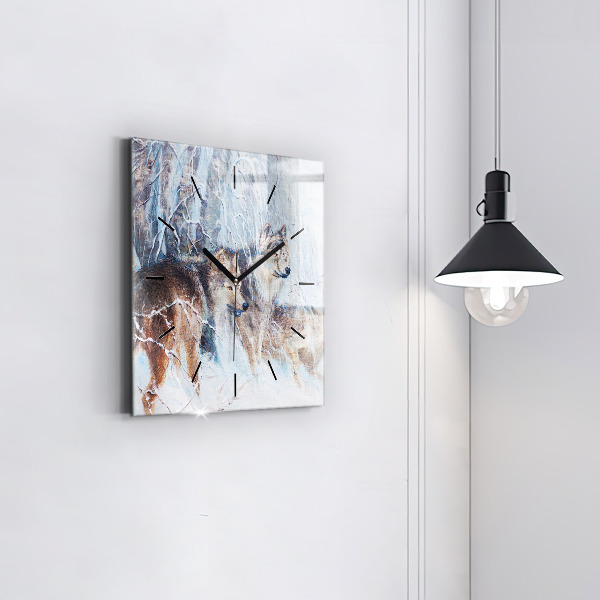 Zegar na ścianę kwadratowy Wilki w lesie