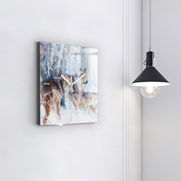 Zegar na ścianę kwadratowy Wilki w lesie