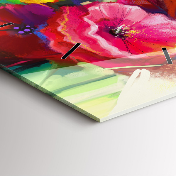 Zegar na ścianę kwadratowy Kolorowe maki