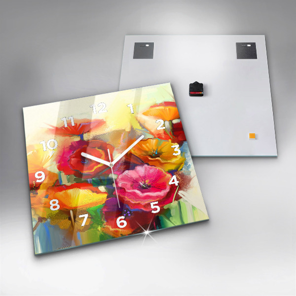 Zegar na ścianę kwadratowy Kolorowe maki
