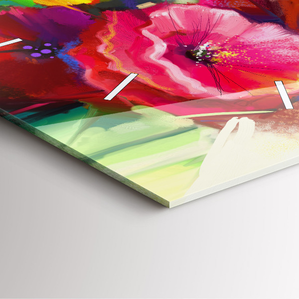 Zegar na ścianę kwadratowy Kolorowe maki