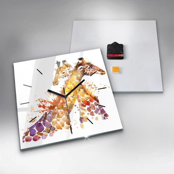 Zegar na ścianę kwadratowy Żyrafa – akwarela