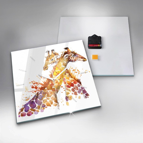 Zegar na ścianę kwadratowy Żyrafa – akwarela