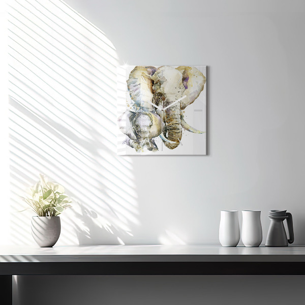 Zegar na ścianę kwadratowy Malowane zwierzęta słonie