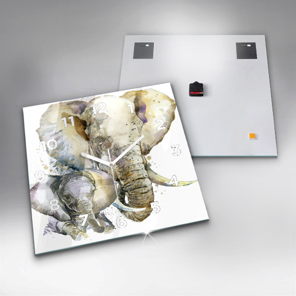 Zegar na ścianę kwadratowy Malowane zwierzęta słonie