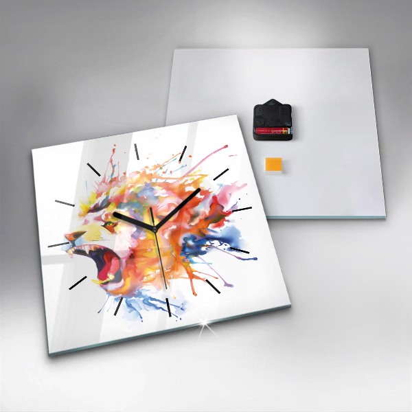 Zegar na ścianę kwadratowy Lew – akwarela