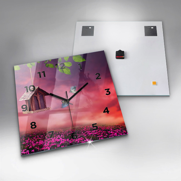 Zegar na ścianę kwadratowy Domek dla ptaków