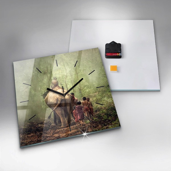 Zegar na ścianę kwadratowy Dzieci prowadzące słonia