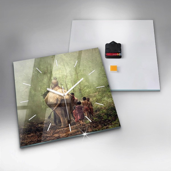 Zegar na ścianę kwadratowy Dzieci prowadzące słonia
