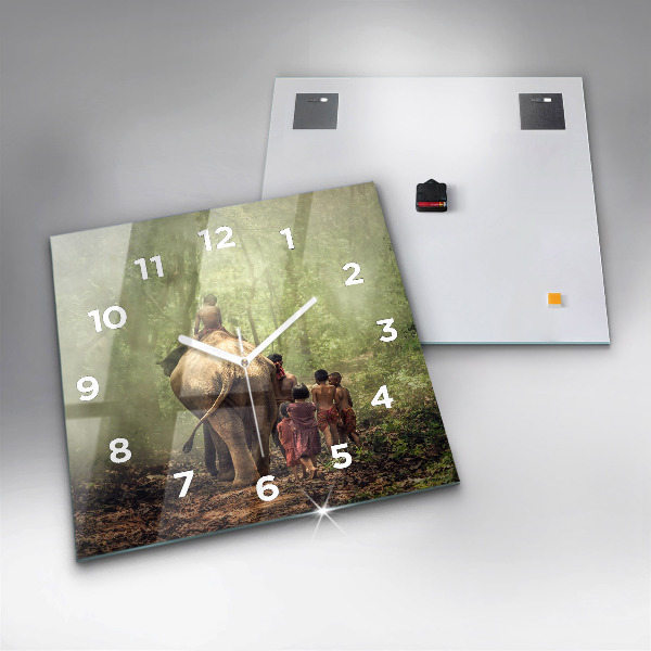 Zegar na ścianę kwadratowy Dzieci prowadzące słonia