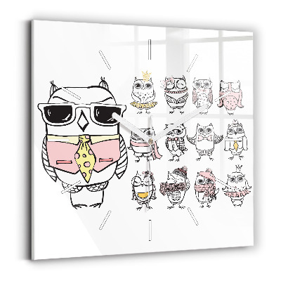 Zegar na ścianę kwadratowy Plakat vintage z sowami