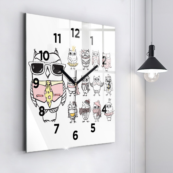 Zegar na ścianę kwadratowy Plakat vintage z sowami