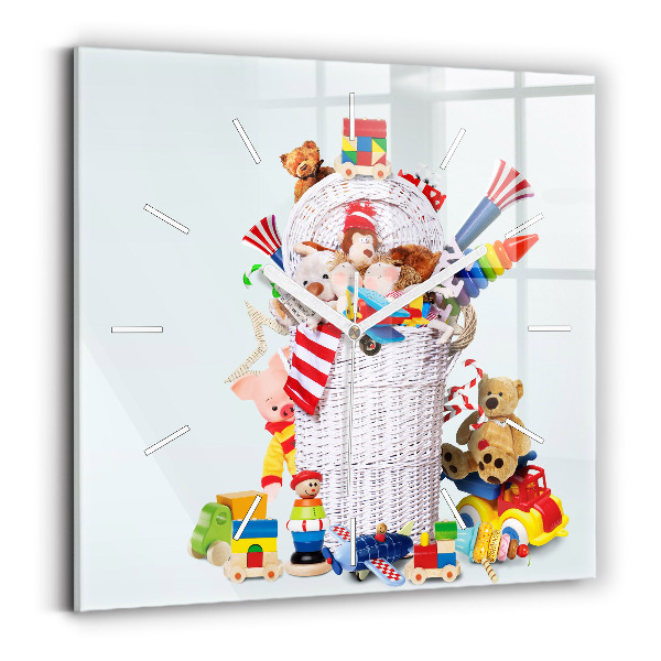 Zegar na ścianę kwadratowy Wiklinowy kosz z zabawkami