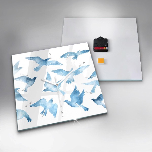 Zegar na ścianę kwadratowy Latające błękitne ptaki