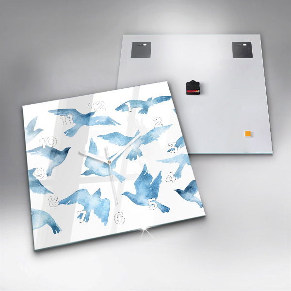 Zegar na ścianę kwadratowy Latające błękitne ptaki