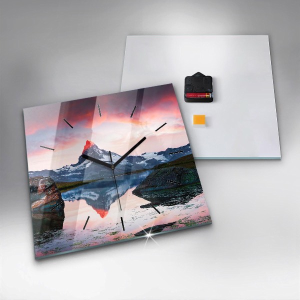 Zegar na ścianę kwadratowy Stellisee Matterhorn jezioro