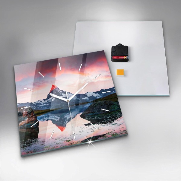 Zegar na ścianę kwadratowy Stellisee Matterhorn jezioro