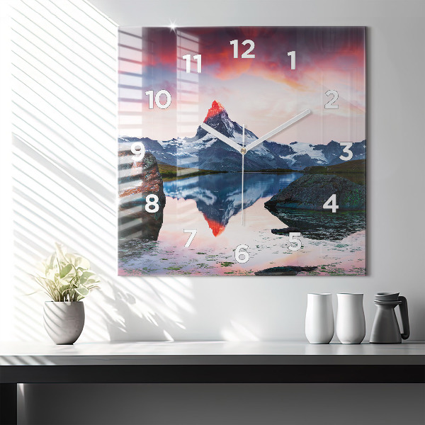 Zegar na ścianę kwadratowy Stellisee Matterhorn jezioro