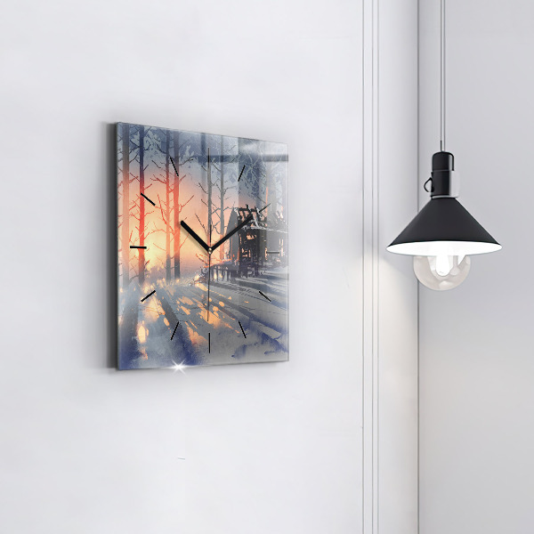 Zegar na ścianę kwadratowy Zimowy Krajobraz drzew