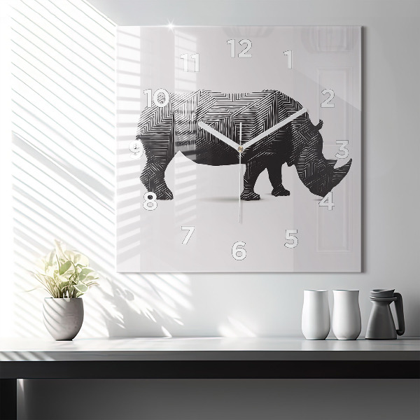 Zegar na ścianę kwadratowy Nosorożec line art