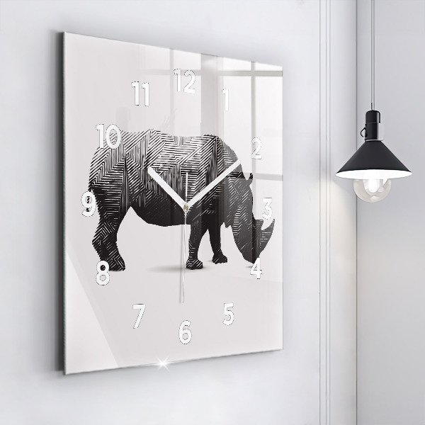 Zegar na ścianę kwadratowy Nosorożec line art