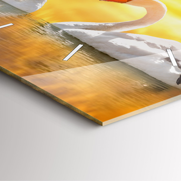 Zegar na ścianę kwadratowy Zakochane łabędzie