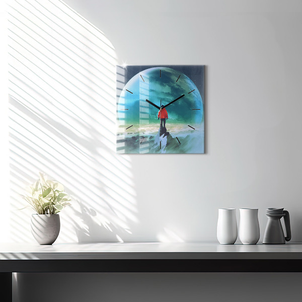 Zegar na ścianę kwadratowy Człowiek na księżycu