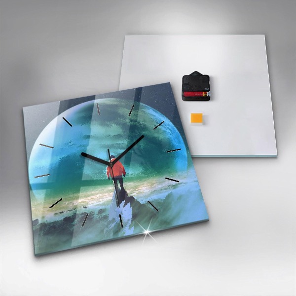Zegar na ścianę kwadratowy Człowiek na księżycu