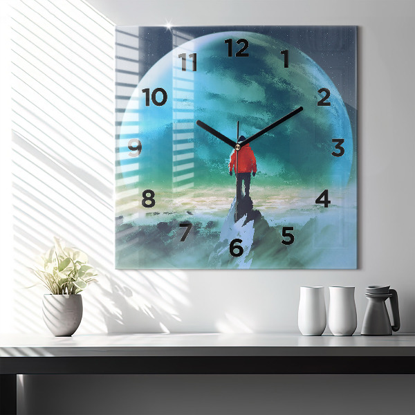 Zegar na ścianę kwadratowy Człowiek na księżycu