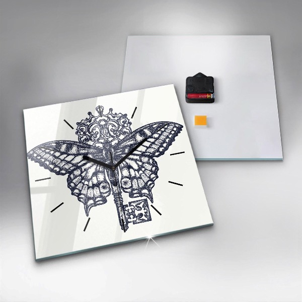 Zegar ścienny kwadratowy Motyl i klucz – styl boho
