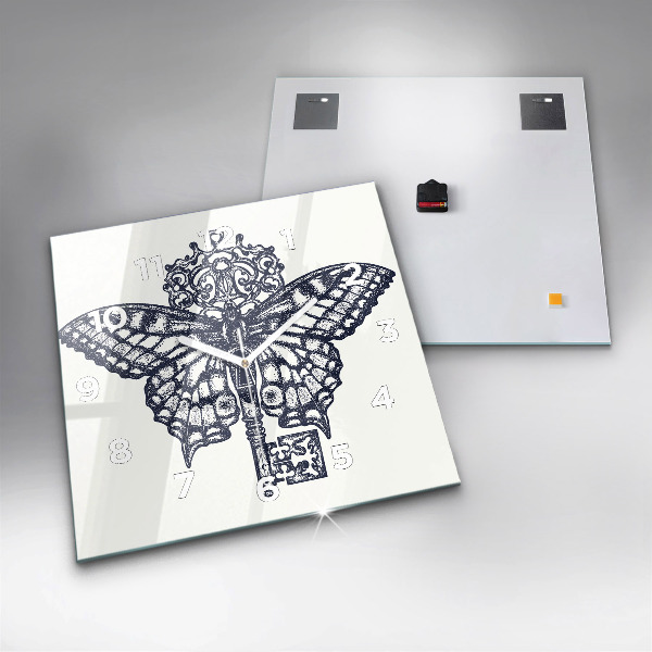 Zegar ścienny kwadratowy Motyl i klucz – styl boho