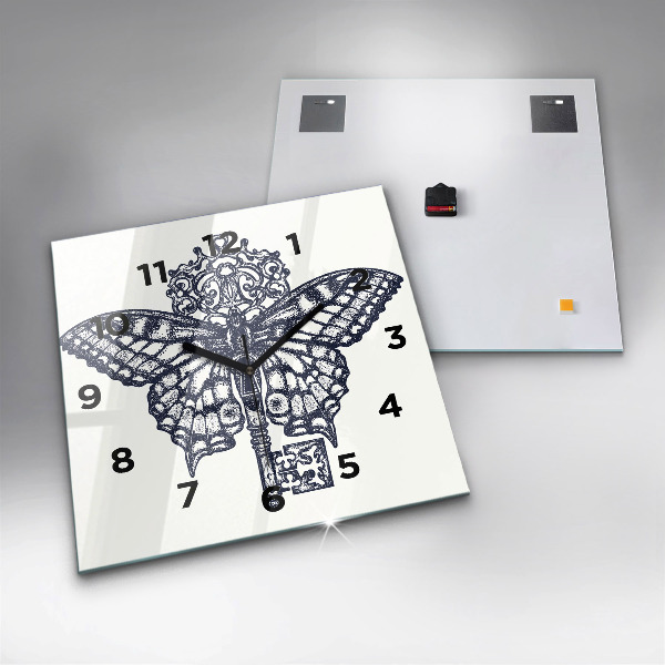 Zegar ścienny kwadratowy Motyl i klucz – styl boho