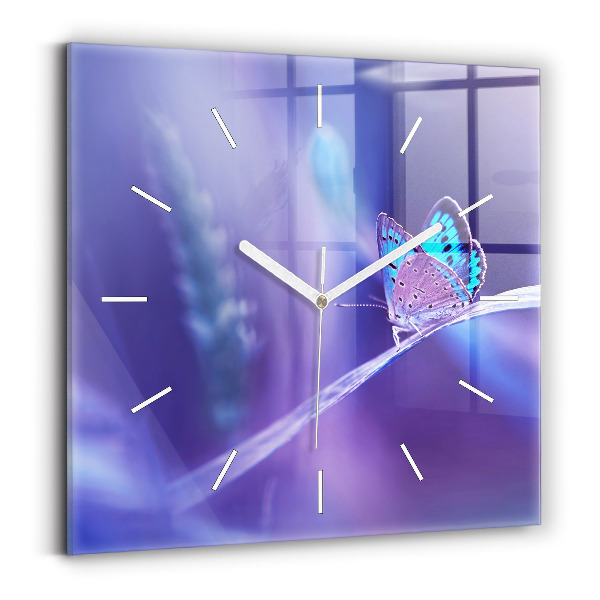 Zegar ścienny kwadratowy Motyl na trawie