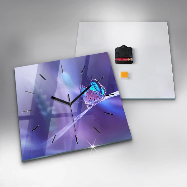 Zegar ścienny kwadratowy Motyl na trawie