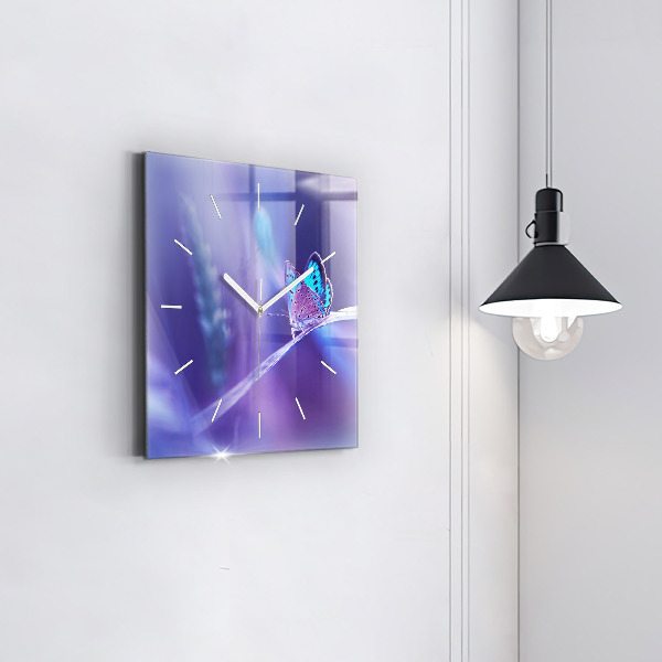 Zegar ścienny kwadratowy Motyl na trawie