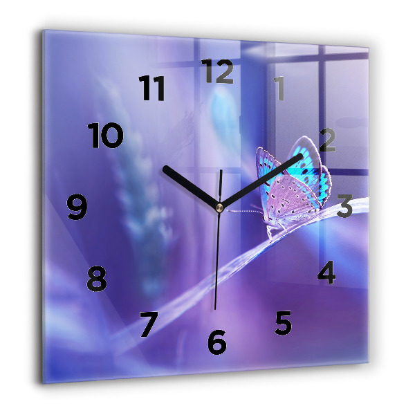 Zegar ścienny kwadratowy Motyl na trawie