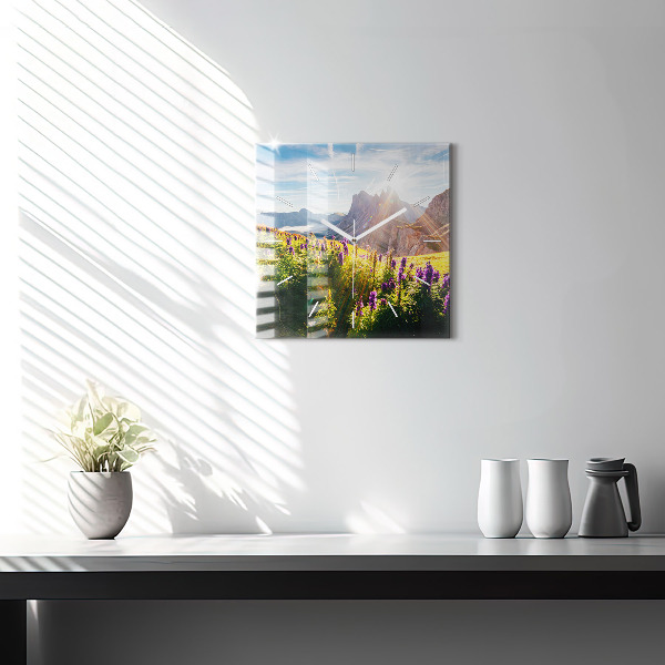 Zegar ścienny kwadratowy Łąka Lawenda