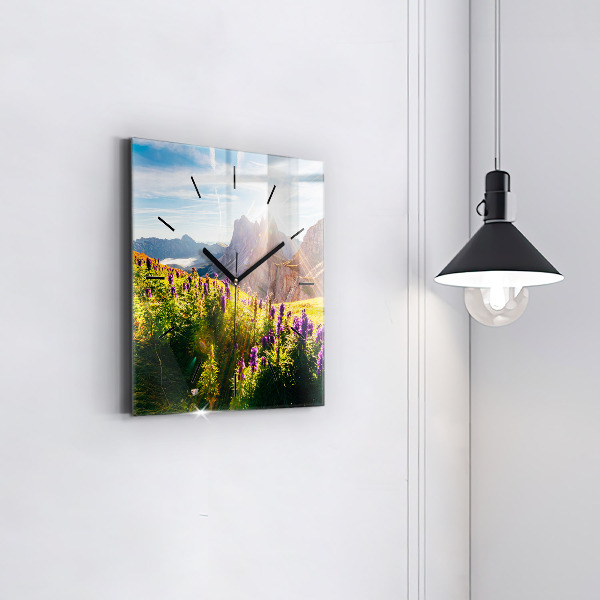 Zegar ścienny kwadratowy Łąka Lawenda