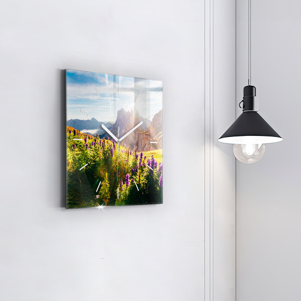 Zegar ścienny kwadratowy Łąka Lawenda