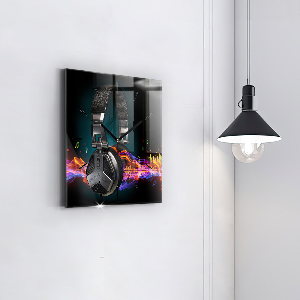 Kwadratowy zegar Słuchawki i fale dźwiękowe