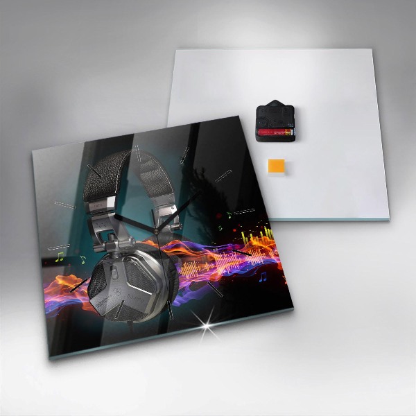 Kwadratowy zegar Słuchawki i fale dźwiękowe