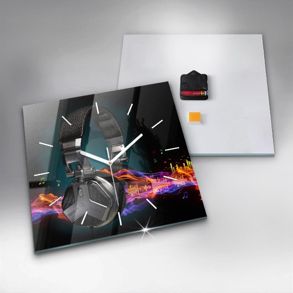 Kwadratowy zegar Słuchawki i fale dźwiękowe