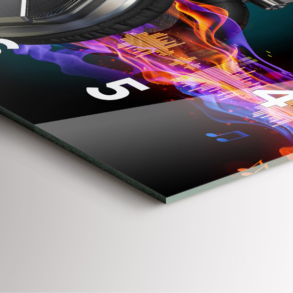 Kwadratowy zegar Słuchawki i fale dźwiękowe