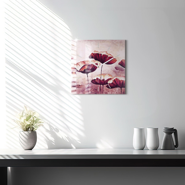 Zegar ścienny kwadratowy Rozkwitające kwiaty maki