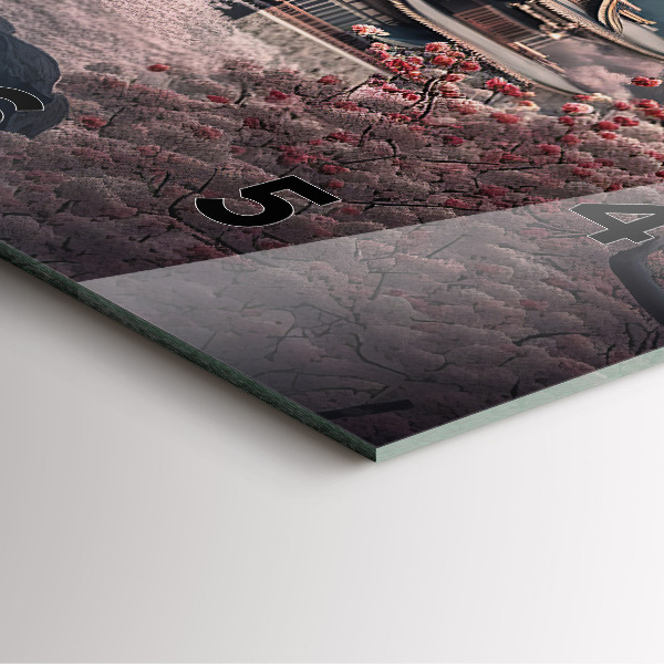 Zegar ścienny kwadratowy Wieża i kwiaty w Azji