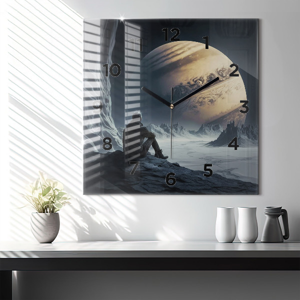 Zegar ścienny kwadratowy Człowiek na tle księżyca