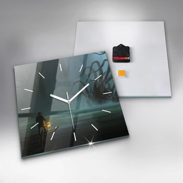 Zegar na ścianę kwadratowy Człowiek i potwór na bagnach