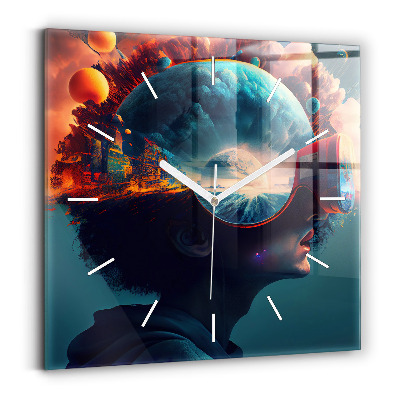 Zegar na ścianę kwadratowy Futurystyczny świat